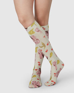 Helen Bullock Floral Knee-Highs Coconut White