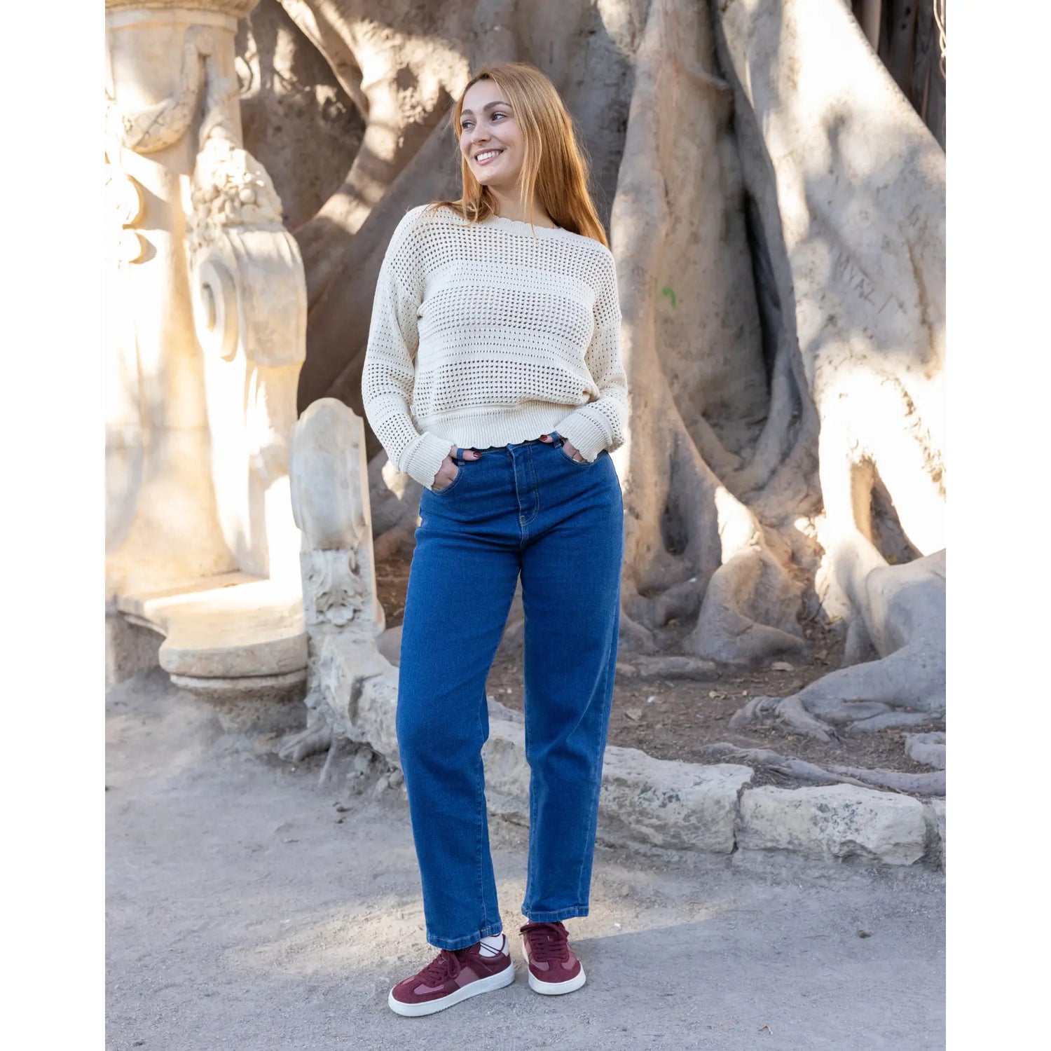 Openwork Knit Sweater Beige