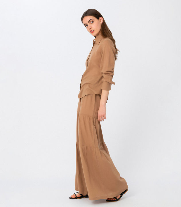 Cappuccino 3 Tier Flared Bell Bottom Pants Brown