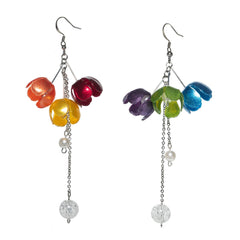 Clear Triple-Flower Drop Earrings