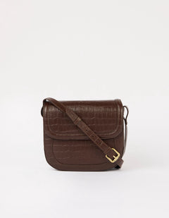 Nina Bag Croco Print Leather Chocolate Brown