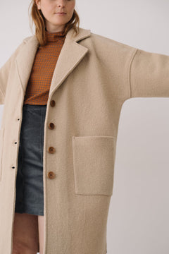 Merino Wool Long Coat in Beige