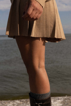 Piccolo Pleated Merino Mini Skirt Beige