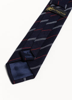 The 100% Linen Tie Navy & Red Stripes