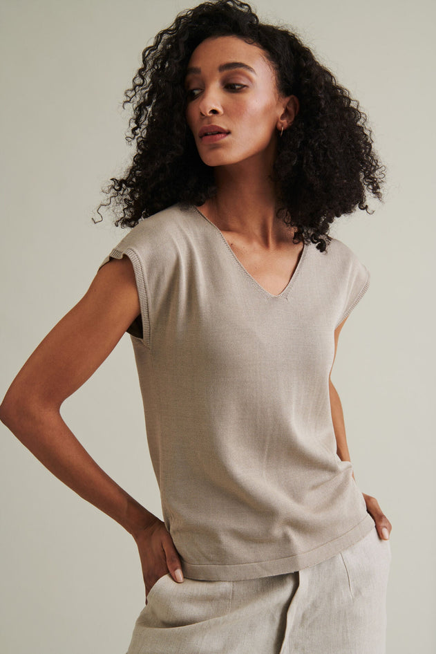 Karby Silk-Cotton T-Shirt Beige