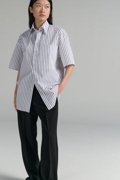 Short Sleeve Button-Up Shirt Stripe Black