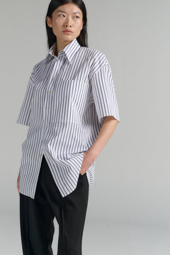 Short Sleeve Button-Up Shirt Stripe Black