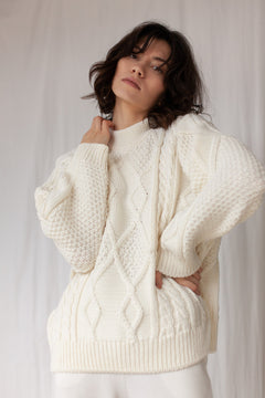 Nonna Cable-Knit Merino Sweater White