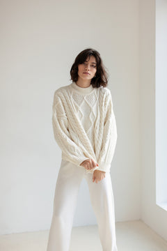 Nonna Cable-Knit Merino Sweater White