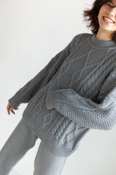 Nonna Cable-Knit Merino Sweater Grey