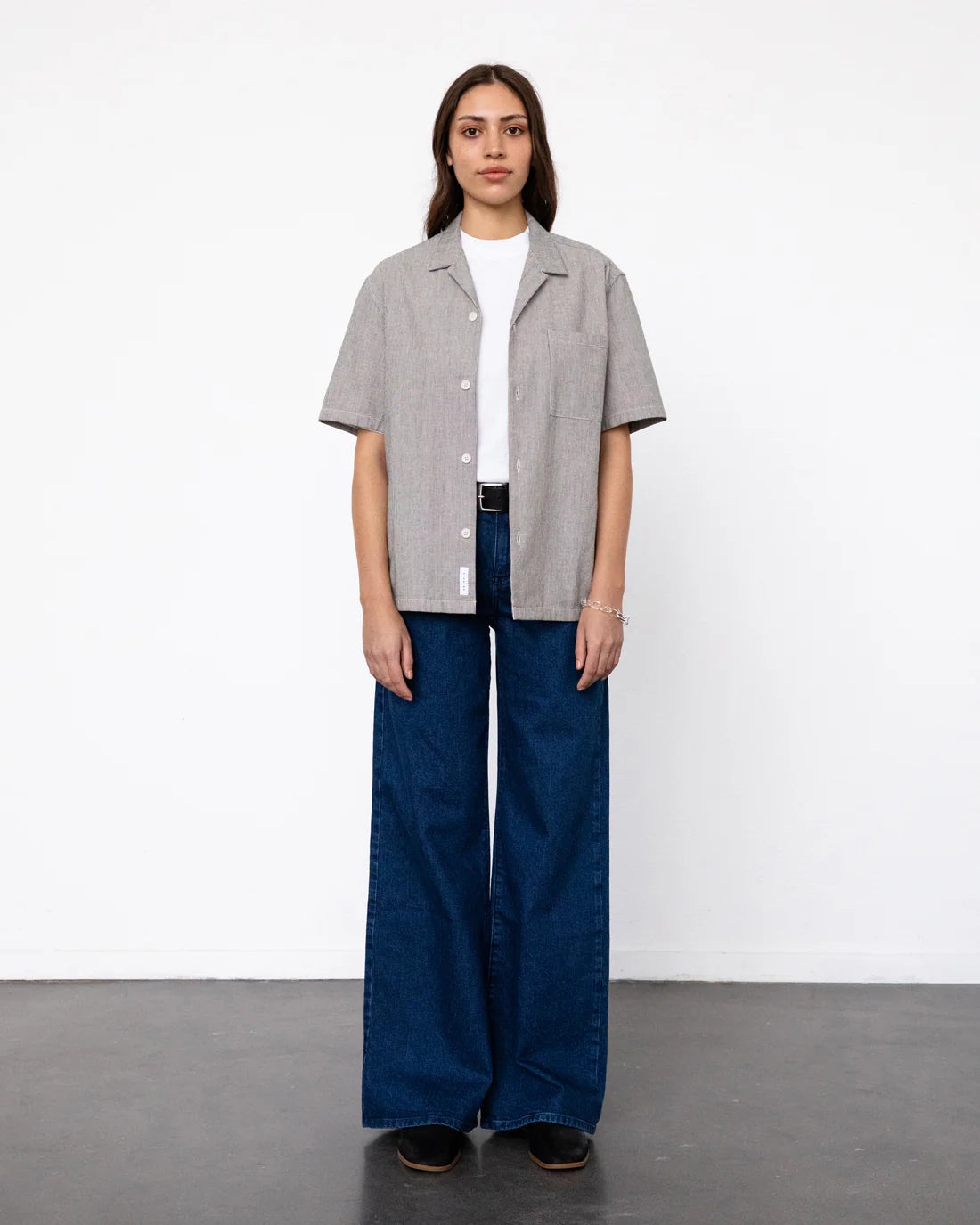 Unisex Bowling Shirt Grey Micro Stripe