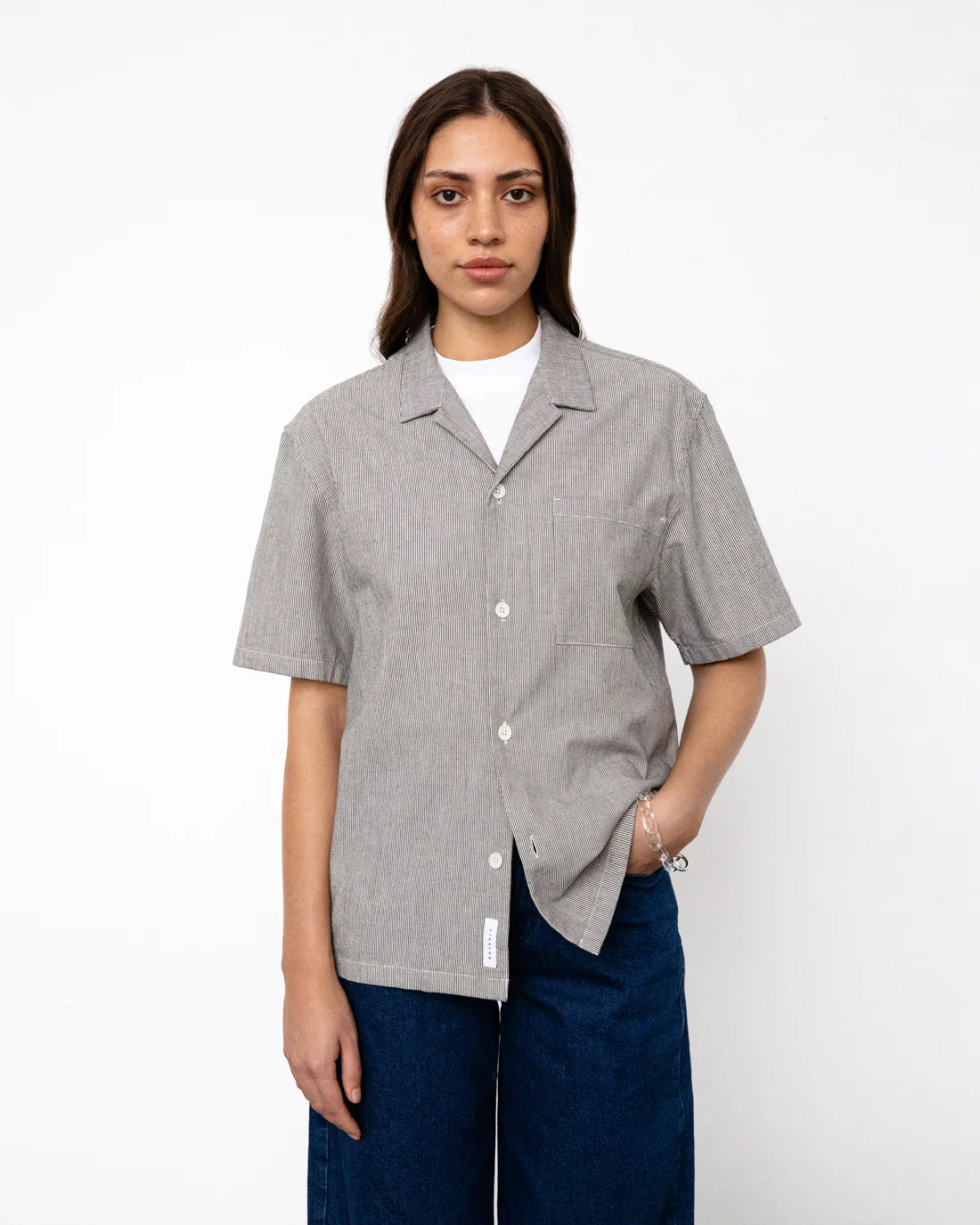 Unisex Bowling Shirt Grey Micro Stripe