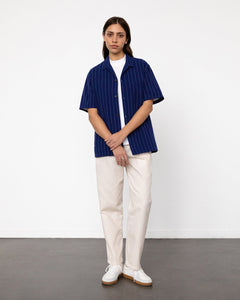 Bowling Shirt Seersucker Navy Pinstripe