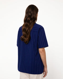 Bowling Shirt Seersucker Navy Pinstripe