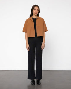 Cropped Bowling Shirt Caramel Brown