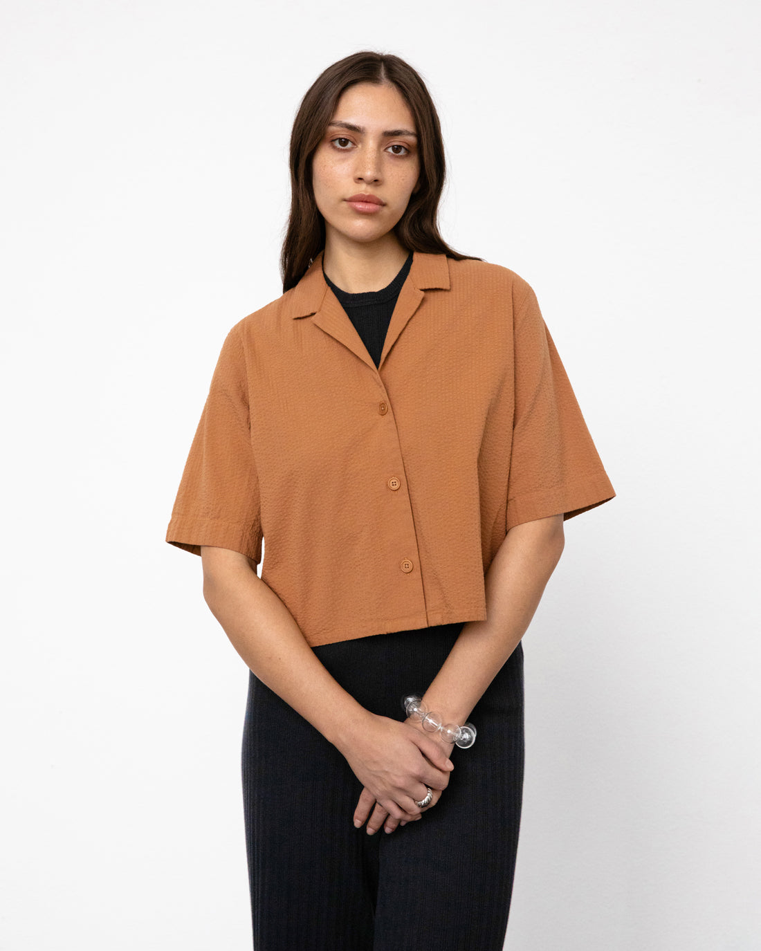 Cropped Bowling Shirt Caramel Brown