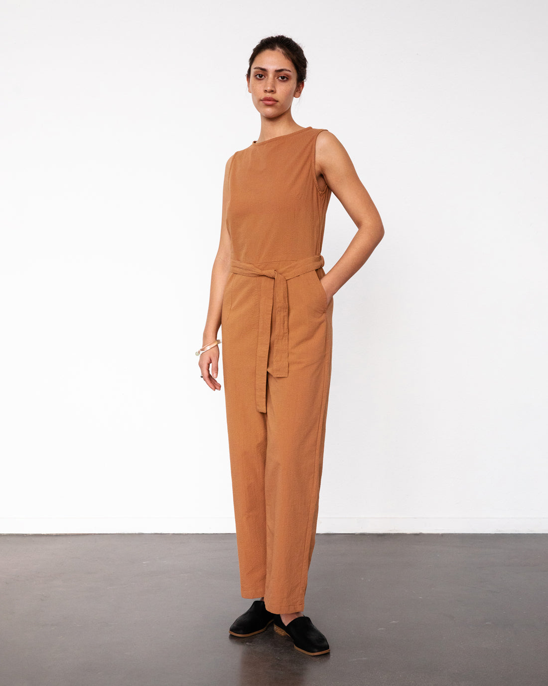 Jumpsuit Seersucker Caramel Brown
