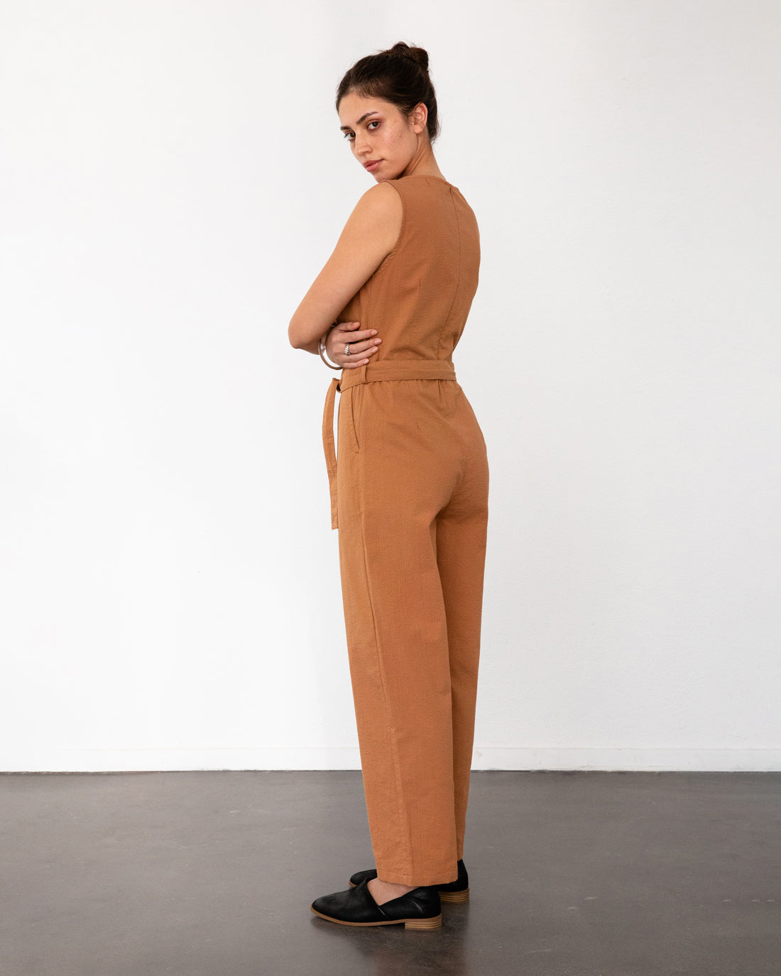 Jumpsuit Seersucker Caramel Brown