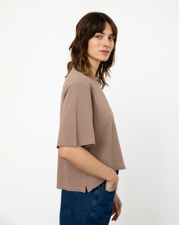 Cropped Waffle T-shirt Washed Brown