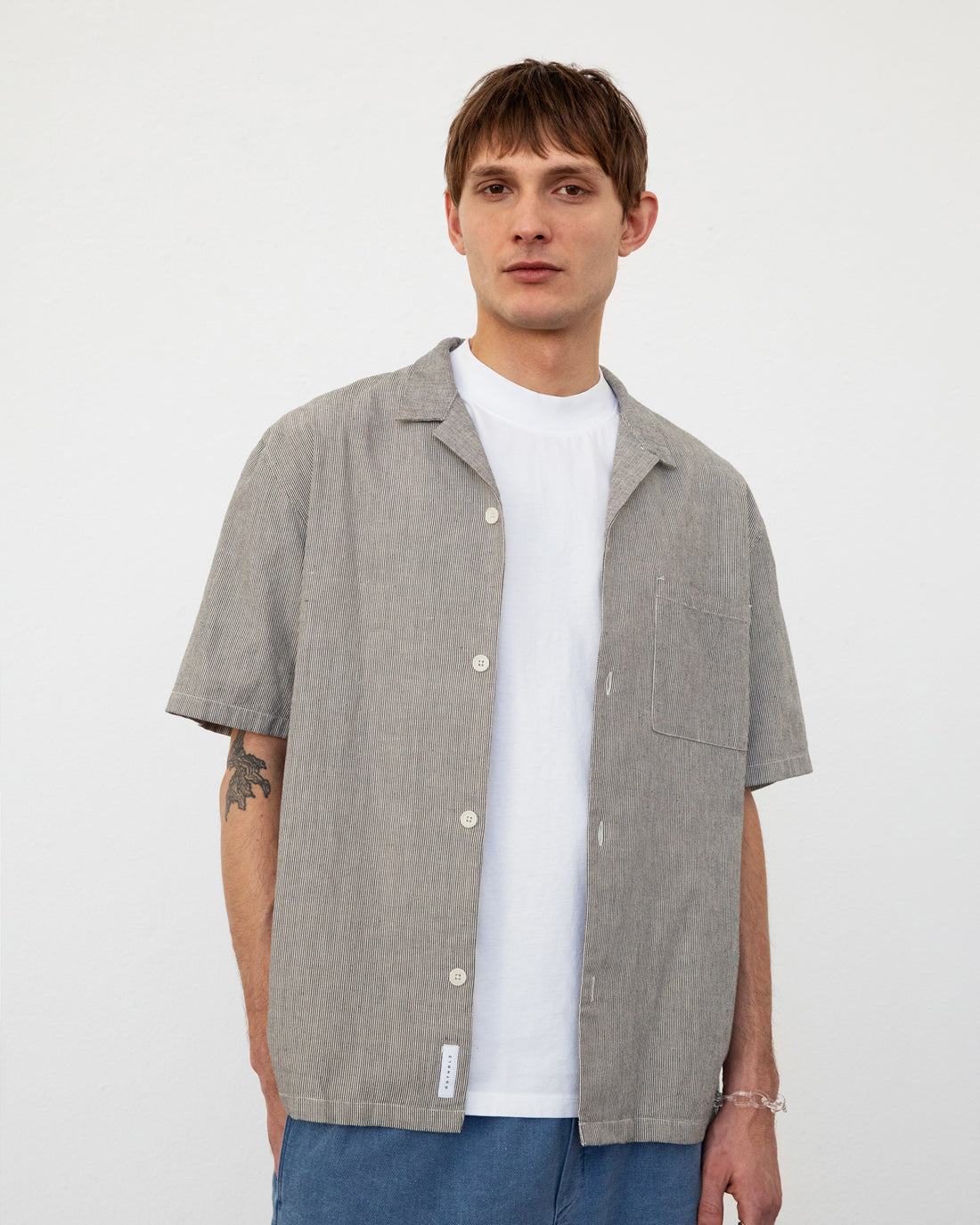 Bowling Shirt Grey Micro Stripe