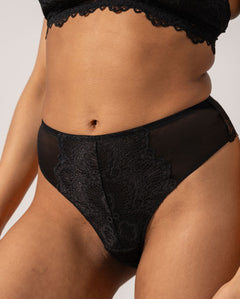 Lace Mesh Highwaist Thong Black