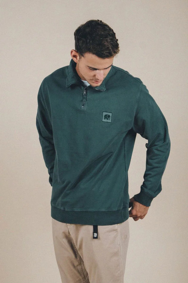 Men's Sauce Pigment Quarter Zip Sweater Elm Green
