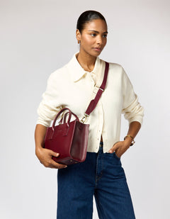 Jackie Midi Bag with Webbing Strap Classic Leather Dark Cherry