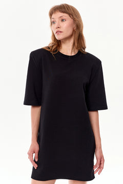 Raya Oversized Cotton Dress With Detachable Shoulder Pads Black