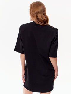 Raya Oversized Cotton Dress With Detachable Shoulder Pads Black
