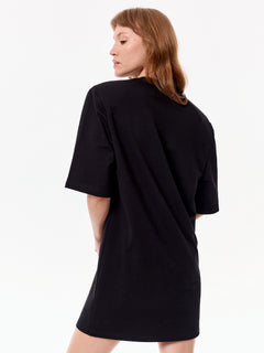 Raya Oversized Cotton Dress With Detachable Shoulder Pads Black