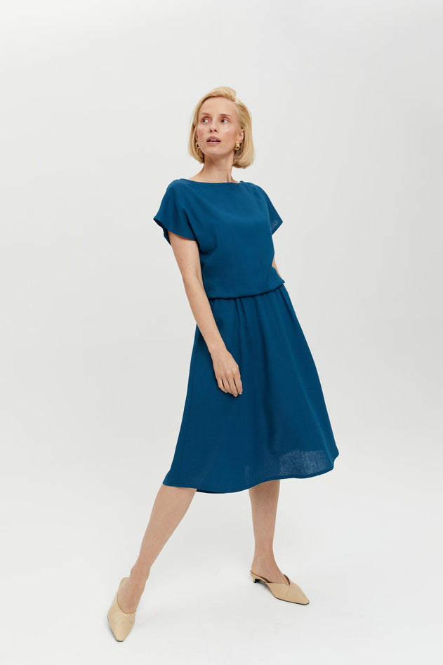 Nane Dress Short Sleeves Petrol Blue