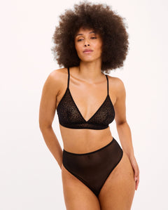 Mesh Triangle Bralette Black Leopard