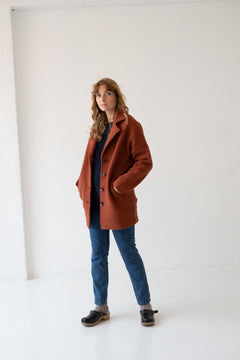 Tad Chunky Wool Coat in Poppy Red