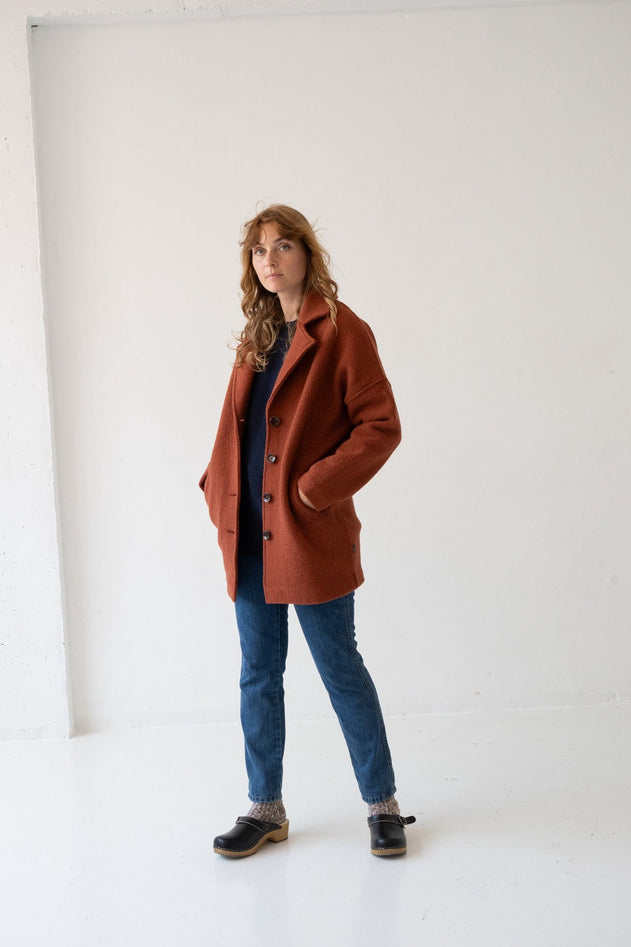 Tad Chunky Wool Coat in Poppy Red