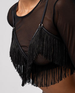 Fringe Triangle Bralette Black