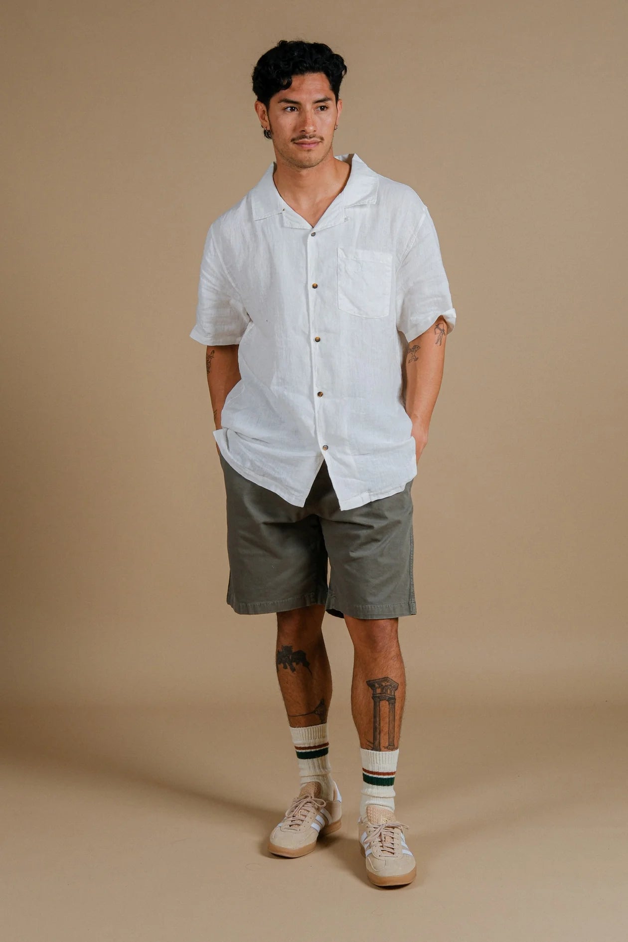 Men's San Miguel Linen Short Sleeve Camp Shirt Foam White