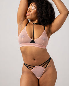 Mesh Strappy Thong Powder Pink