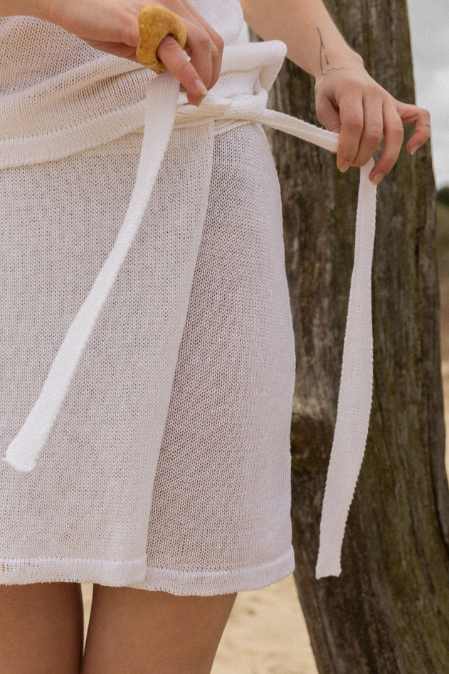 Mare Linen Wrap Skirt White