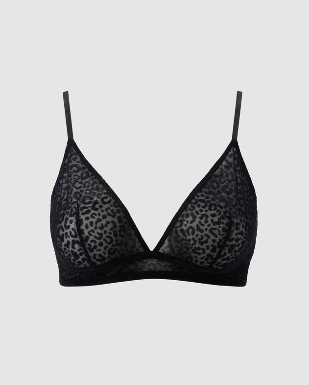 Mesh Triangle Bralette Black Leopard