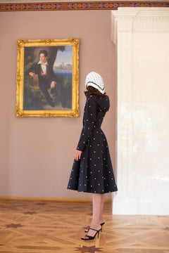 Fit and Flare Raincoat with A-Line Hem Polka Dots Black