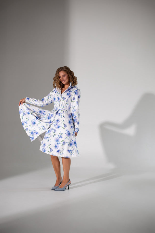 Fit and Flare Raincoat with A-Line Hem Floral White