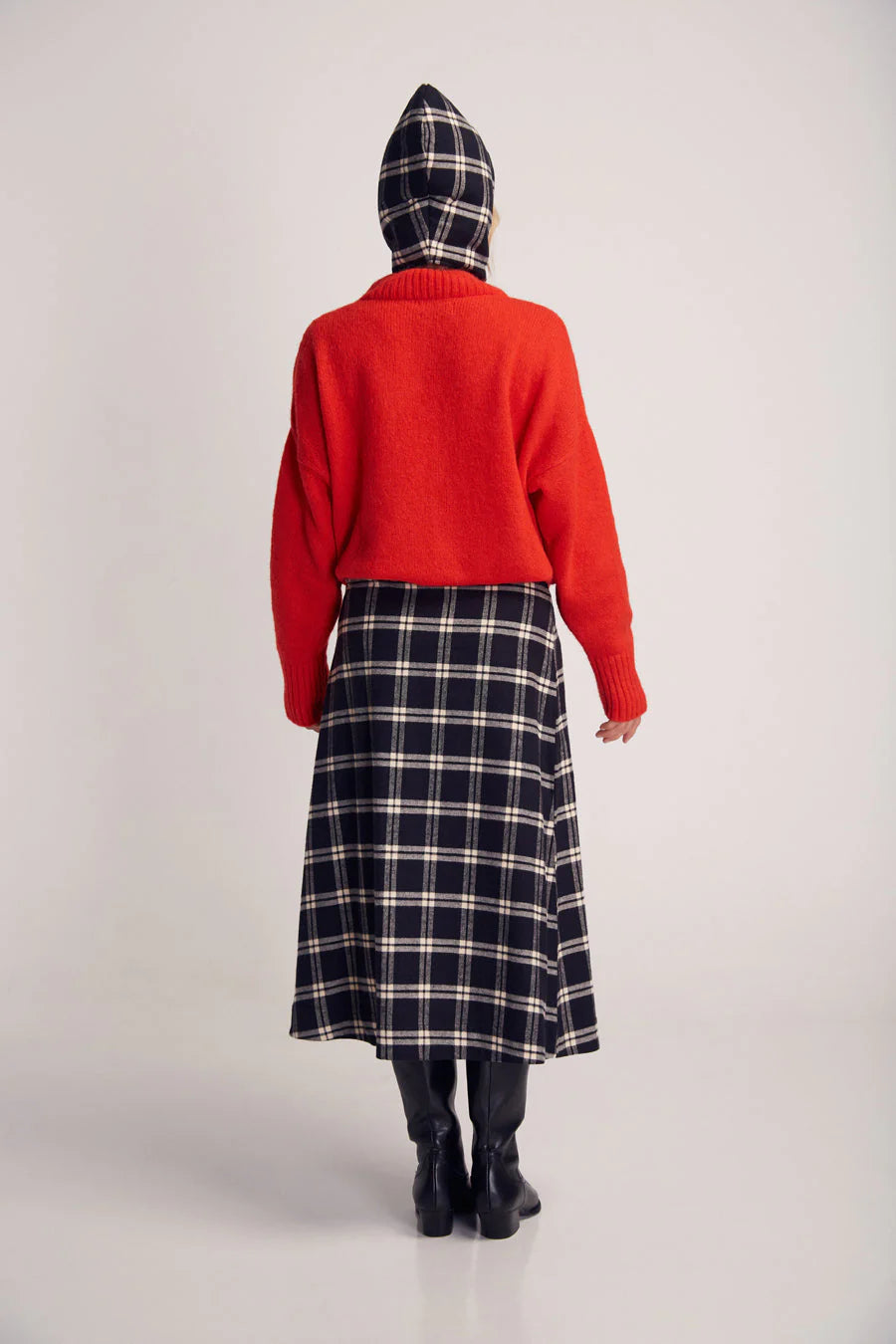 Detail view of women’s black skirt