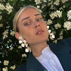 Triple Apple Flower Stud Earrings White