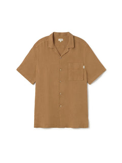 Brown short-sleeve shirt with a collar on a white background