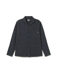 Dark gray jacket with button details on a white background