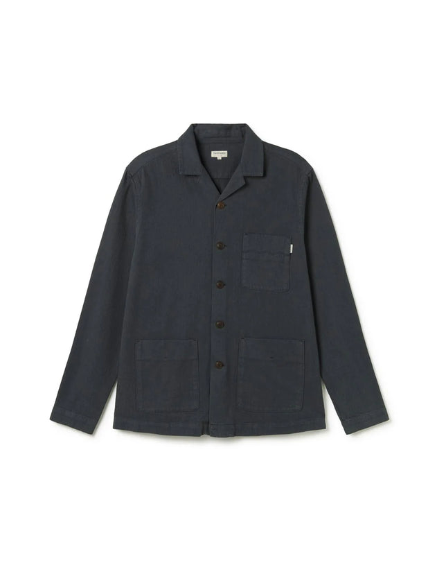 Dark gray jacket with button details on a white background