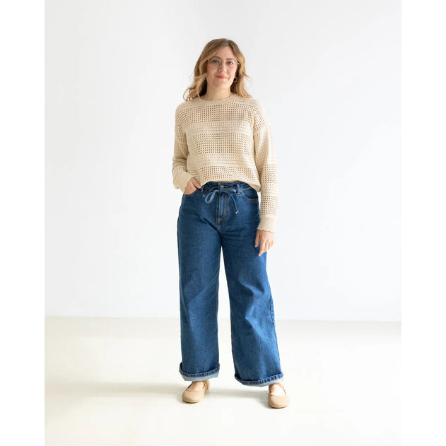 Openwork Knit Sweater Beige