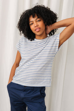 Suomi T-Shirt Textured Stripes Blue/White