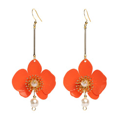 Butterfly Orchid Pearl Earrings Papaya Orange