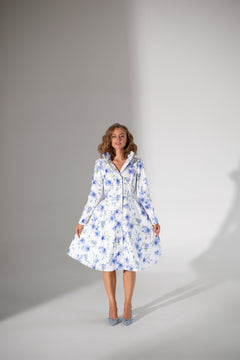 Fit and Flare Raincoat with A-Line Hem Floral White